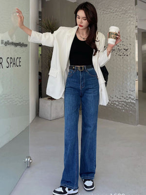 2026 Spring/Summer New Women's Straight-Leg Jeans with High Waist, Loose Fit, Slimming Wide-Leg, Floor-Length Narrow Version