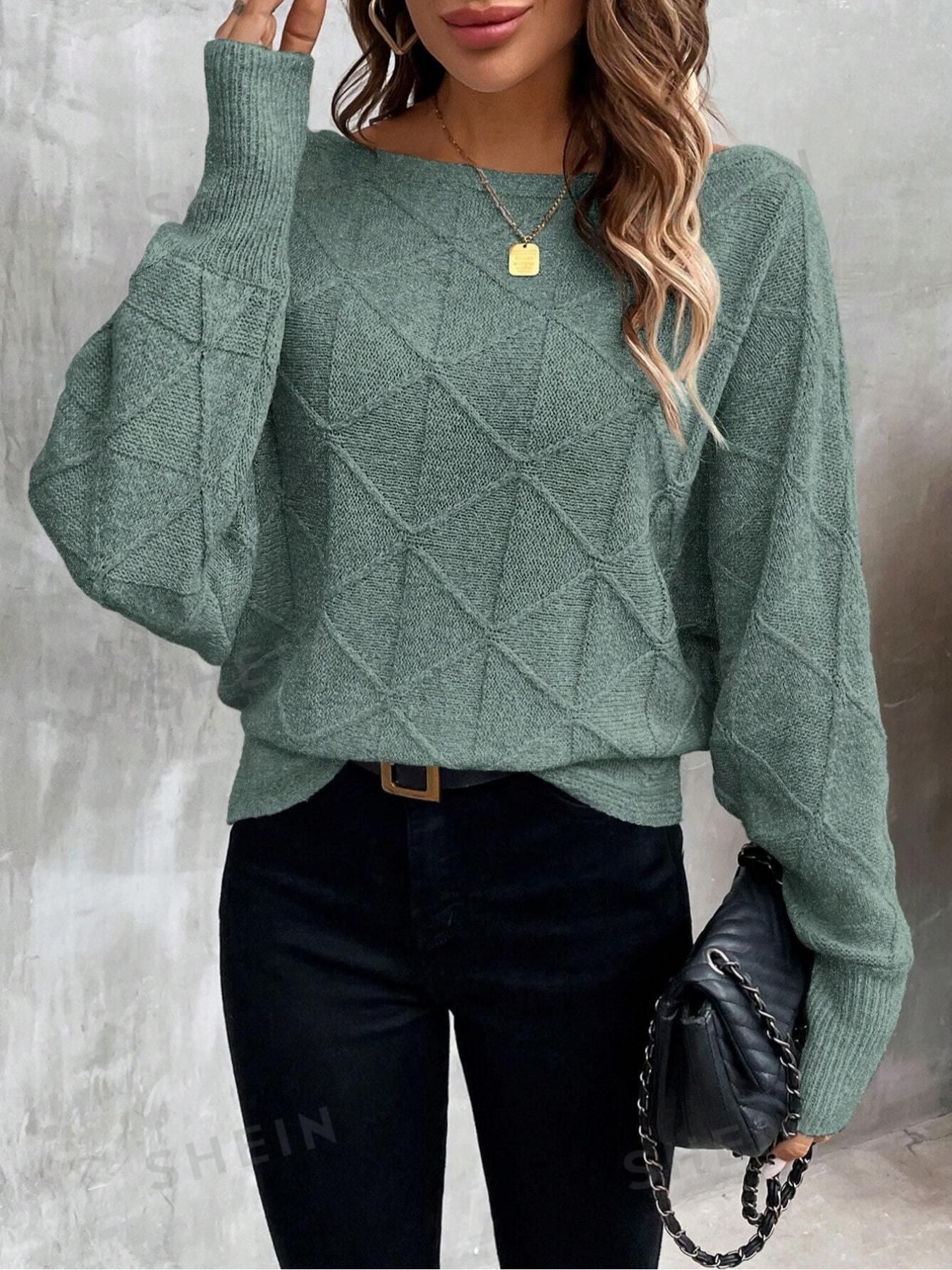 Women's Loose Knit Autumn and Winter Sweater, High-End Loose Sweater, Long-Sleeve Solid Color Knit Pullover Sweater, Lazy Style