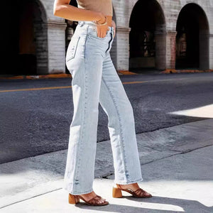 2025 Spring/Summer European and American Cross-Border Factory Direct Sales In-Stock Women's Clothing Amazon New Jeans Women's Straight-Leg High-Waisted