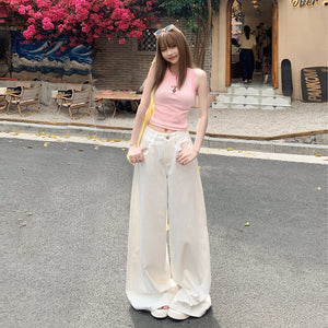 White Wide Leg Jeans Women's 2025 Spring and Autumn New High Waist Straight Loose Dosing Slim-fit All-match Mop Pants