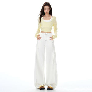 2025 Autumn and Winter New Textured Wide-Leg Jeans for Women, Loose and Drapey, Lazy and Slimming Straight-Leg Floor-Length Pants