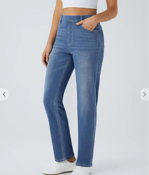 3886 Cross-Border New High-Waisted Straight-Leg Whiskered Yoga Jeans Slimming Breathable Loose Fitness Casual Pants