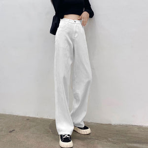 High Waist Short Wide Leg Slim Look Jeans Women's Loose Distinctive New Korean Style Straight All-match Dipped Pants