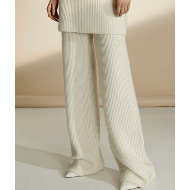 Wide Leg Pants Women's Autumn and Winter Outer Wear New White Knitted Pants Trousers High Waist Dragging Loose Wool Pants
