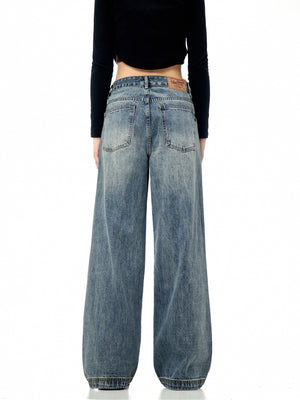 11Kn American Retro Blue Straight-Leg Jeans for Men and Women, Loose and Versatile, Trendy and Simple Cleanfit Casual Wide-Leg Pants