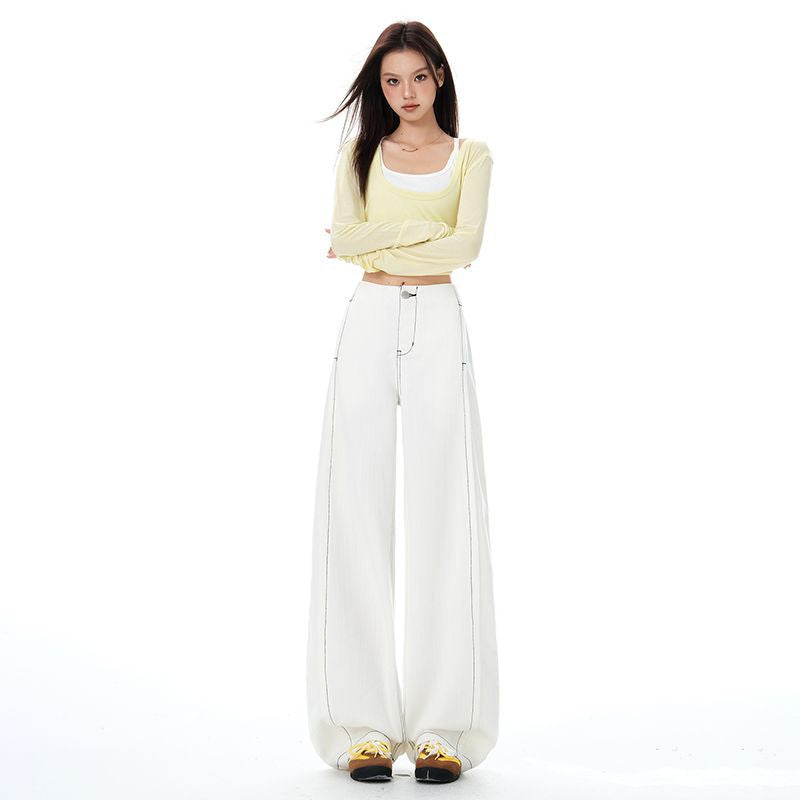 2025 Autumn and Winter New Textured Wide-Leg Jeans for Women, Loose and Drapey, Lazy and Slimming Straight-Leg Floor-Length Pants