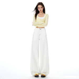 2025 Autumn and Winter New Textured Wide-Leg Jeans for Women, Loose and Drapey, Lazy and Slimming Straight-Leg Floor-Length Pants