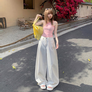 White Wide Leg Jeans Women's 2025 Spring and Autumn New High Waist Straight Loose Dosing Slim-fit All-match Mop Pants