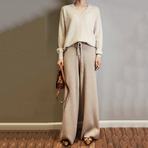 Wide Leg Pants Women's Autumn and Winter Outer Wear New White Knitted Pants Trousers High Waist Dragging Loose Wool Pants