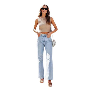 2025 Spring/Summer European and American Cross-Border Factory Direct Sales In-Stock Women's Clothing Amazon New Jeans Women's Straight-Leg High-Waisted