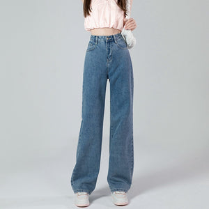 High Waist Short Wide Leg Slim Look Jeans Women's Loose Distinctive New Korean Style Straight All-match Dipped Pants